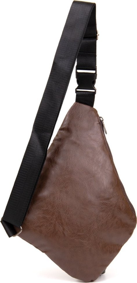 Темно-коричневая тонкая мужская сумка-слинг их кожзама Vintage (20566)
