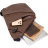 Темно-коричневая тонкая мужская сумка-слинг их кожзама Vintage (20566) - 4