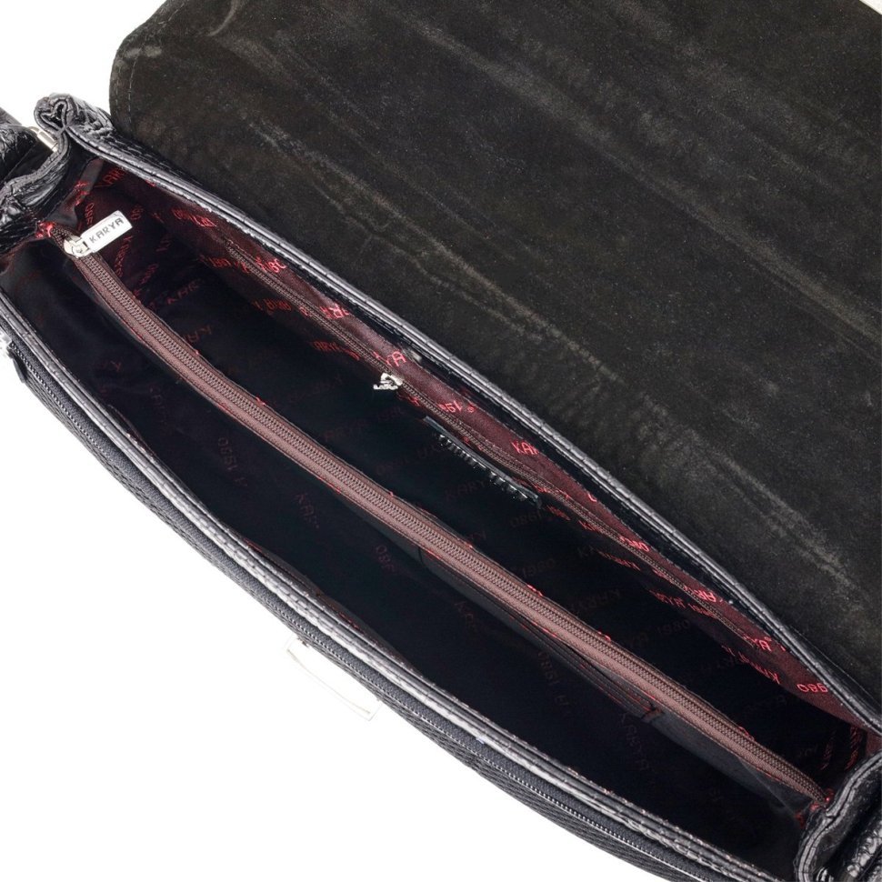 Вместительный мужской портфель из качественной кожи черного цвета с фактурой под крокодила KARYA (2420939)