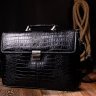 Вместительный мужской портфель из качественной кожи черного цвета с фактурой под крокодила KARYA (2420939) - 8