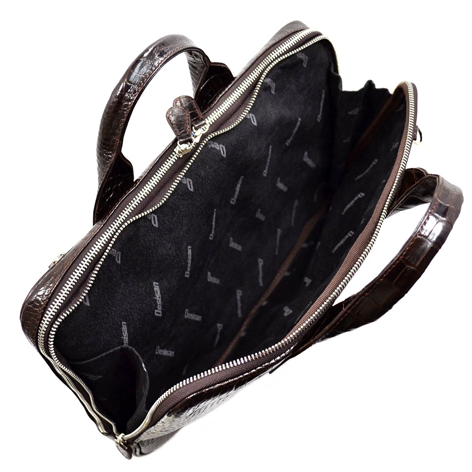 Деловая сумка из кожи под крокодила в коричневом цвете - DESISAN (11589)