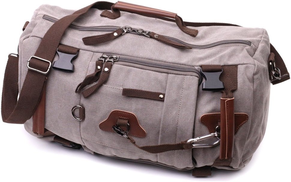 Большой мужской рюкзак-трансформер из качественного текстиля серого цвета Vintage 2422156