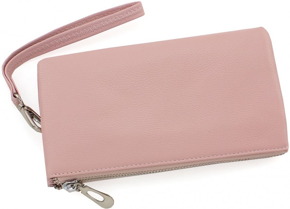Кожаный женский кошелек-клатч светло-розового цвета с молниевой застежкой ST Leather (15332)