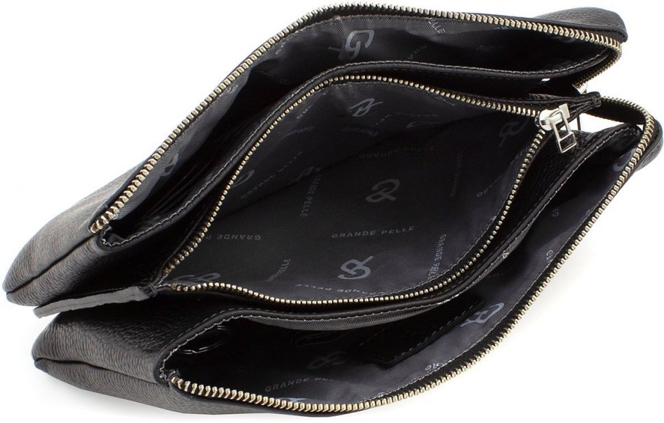 Мужской кожаный клатч черного цвета с ремешком на запястье Grande Pelle (10261)