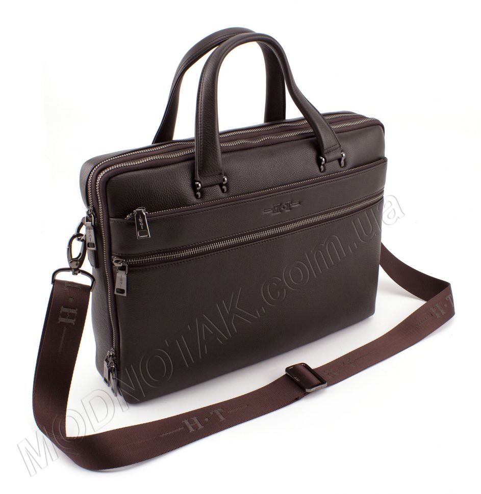 Деловая кожаная сумка коричневого цвета с ручками H.T Leather (10168)