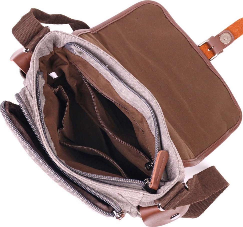 Горизонтальная мужская сумка из текстиля серого цвета Vintage (2421248)
