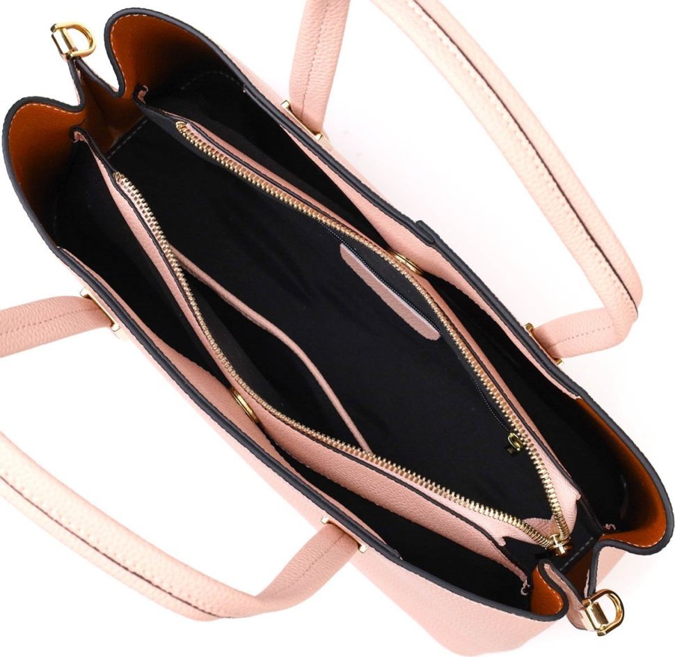 Женская сумка из натуральной кожи пудрового цвета с ручками Vintage (2422104)