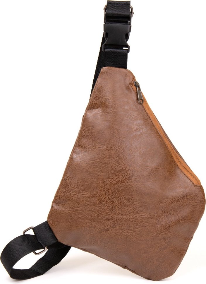 Світло-коричнева чоловіча сумка-слінг зі шкірозамінника Vintage (20567)