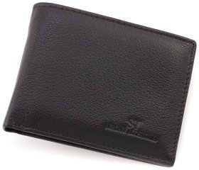 Миниатюрное мужское портмоне из натуральной черной кожи ST Leather 1767354