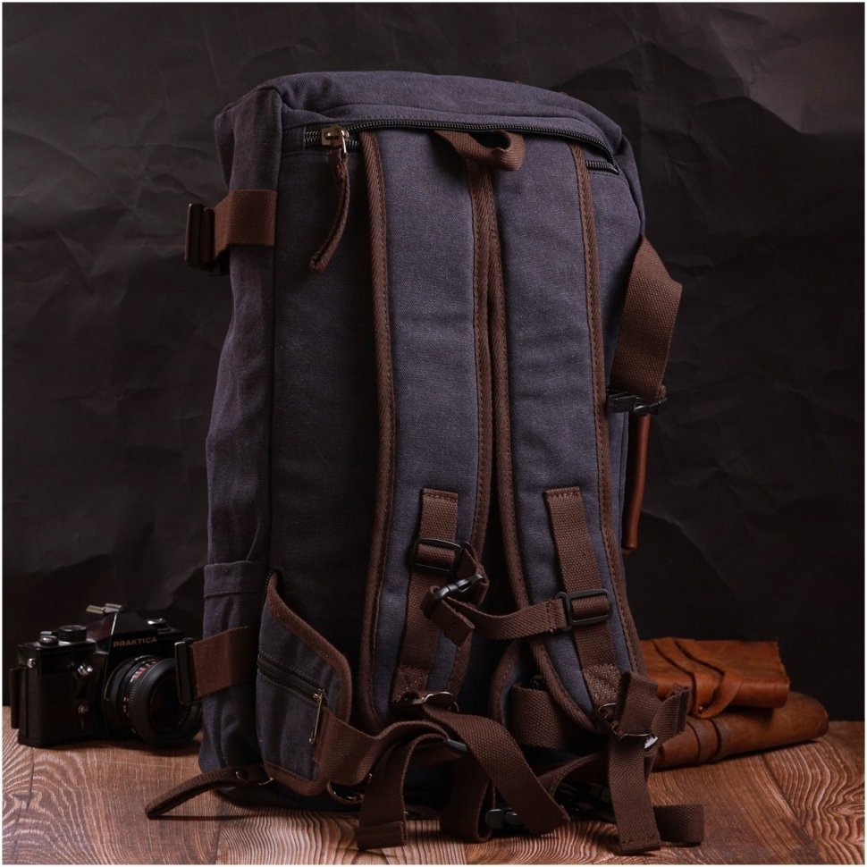 Большой мужской рюкзак-трансформер из черного текстиля Vintage 2422157