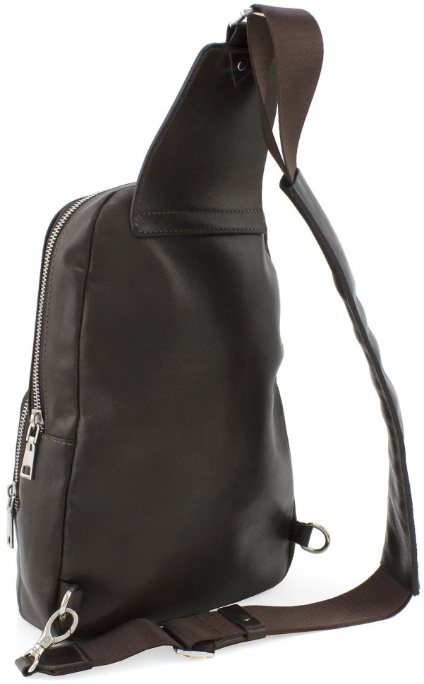 Качественная мужская сумка-слинг из итальянской кожи коричневого цвета Grande Pelle 70755