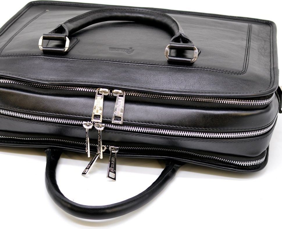 Добротная мужская кожаная сумка-портфель на три отдела TARWA (21737)