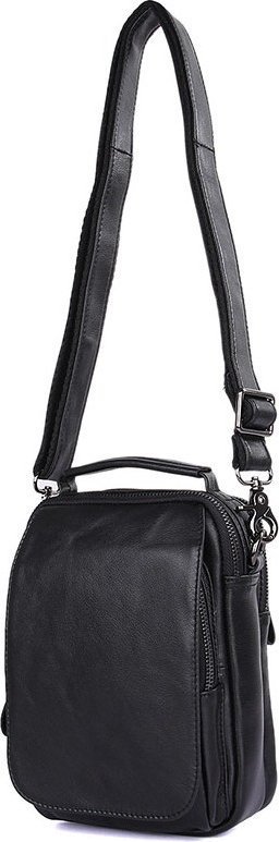 Компактная мужская наплечная сумка черного цвета VINTAGE STYLE (14451)