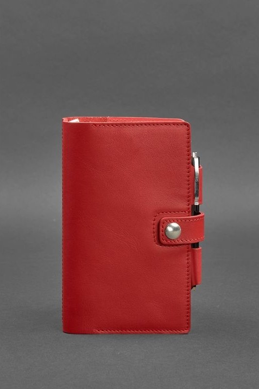 Женский кожаный блокнот (Софт-бук) красного цвета я фиксацией на кнопку - BlankNote (41955)