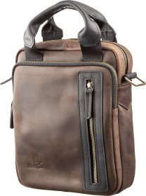Мужская повседневная сумка из винтажной кожи коричневого цвета с ручками SHVIGEL (2411182)