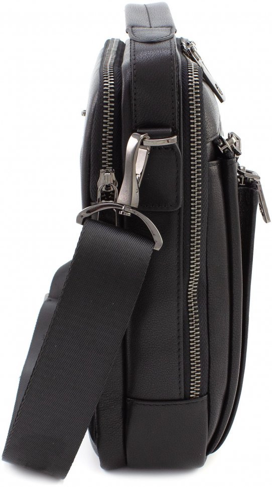 Средняя мужская качественная кожаная сумка-барсетка в черном цвете H.T Leather (10235)