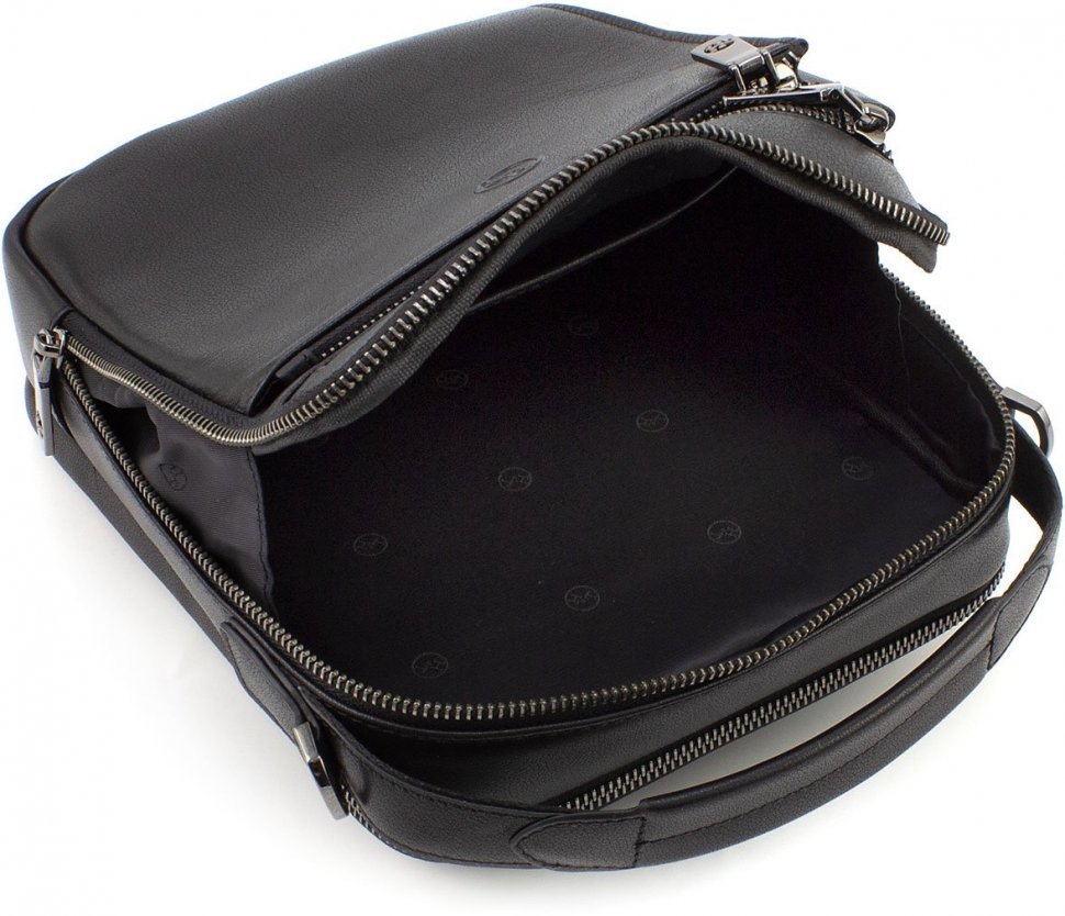 Средняя мужская качественная кожаная сумка-барсетка в черном цвете H.T Leather (10235)