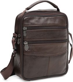 Коричневая недорогая мужская сумка-барсетка из натуральной кожи с ручкой Borsa Leather (21906)