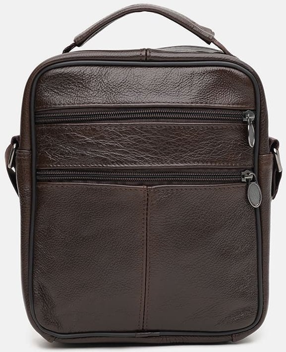 Коричневая недорогая мужская сумка-барсетка из натуральной кожи с ручкой Borsa Leather (21906)