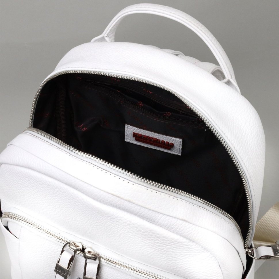 Белый женский рюкзак из натуральной фактурной кожи на молнии KARYA (2420841)