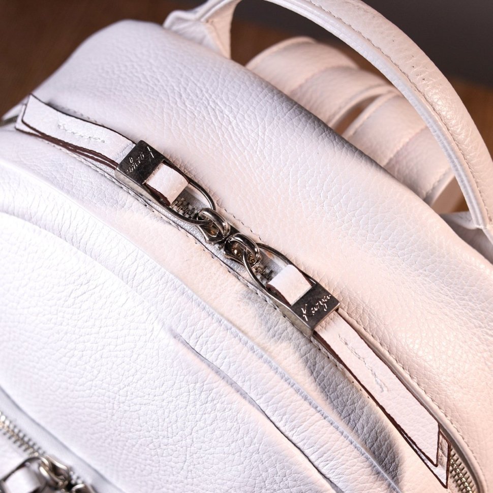 Белый женский рюкзак из натуральной фактурной кожи на молнии KARYA (2420841)