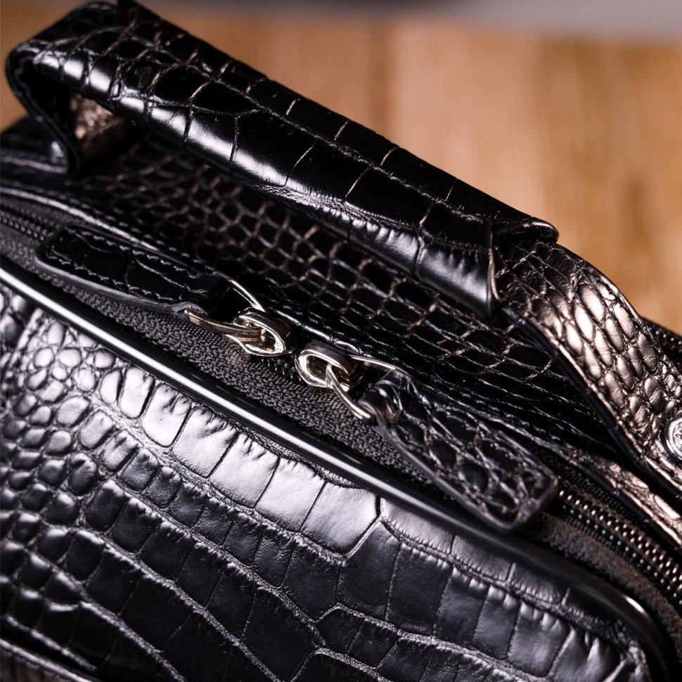 Черная мужская сумка-барсетка с ручкой из фактурной кожи под крокодила KARYA (2420941)