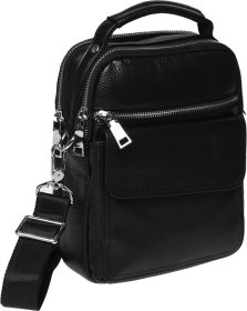 Компактная мужская сумка-барсетка из черной кожи на два автономных отделения Ricco Grande (21425)