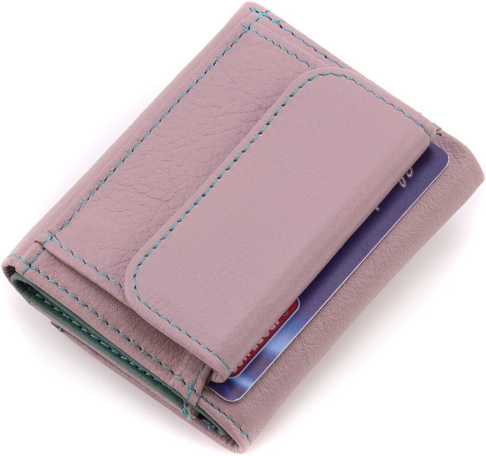 Миниатюрный женский кошелек из натуральной кожи розового цвета ST Leather 1767255