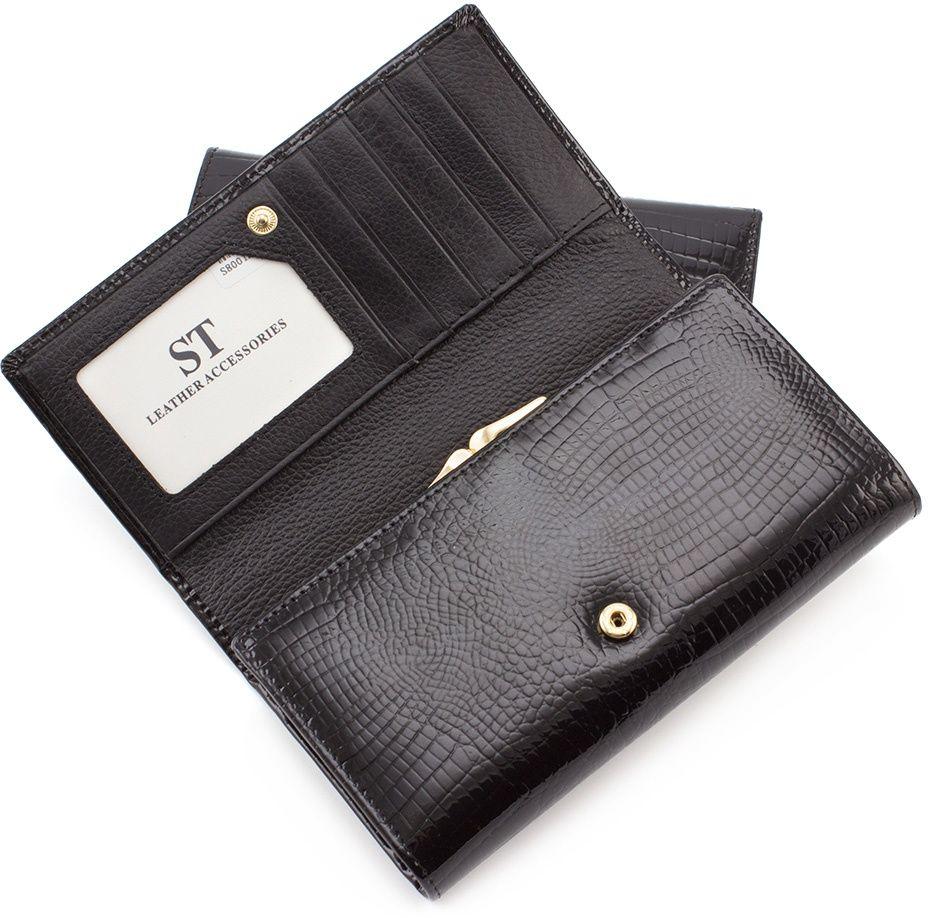 Черный лаковый кошелек с узором под рептилию ST Leather (16279)