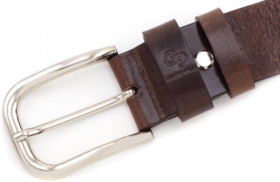 Широкий кожаный ремень каштанового цвета с серебристой пряжкой Grande Pelle (43259)