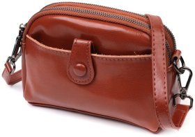 Жіноча сумка з натуральної шкіри коричневого кольору на дві блискавки Vintage 2422419