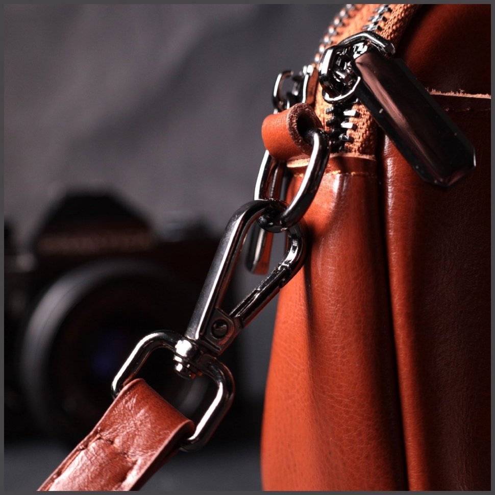 Женская сумка из натуральной кожи коричневого цвета на две молнии Vintage 2422419