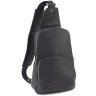 Черная мужская сумка-слинг из итальянской кожи с выраженной фактурой Grande Pelle 70756 - 1