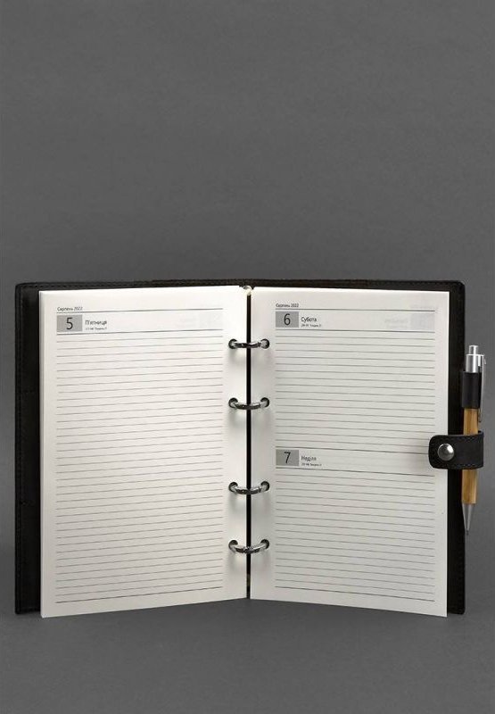 Черный блокнот (Софт-бук)  с датированным блоком из винтажной кожи - BlankNote (42656)