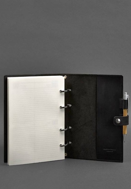 Черный блокнот (Софт-бук)  с датированным блоком из винтажной кожи - BlankNote (42656)