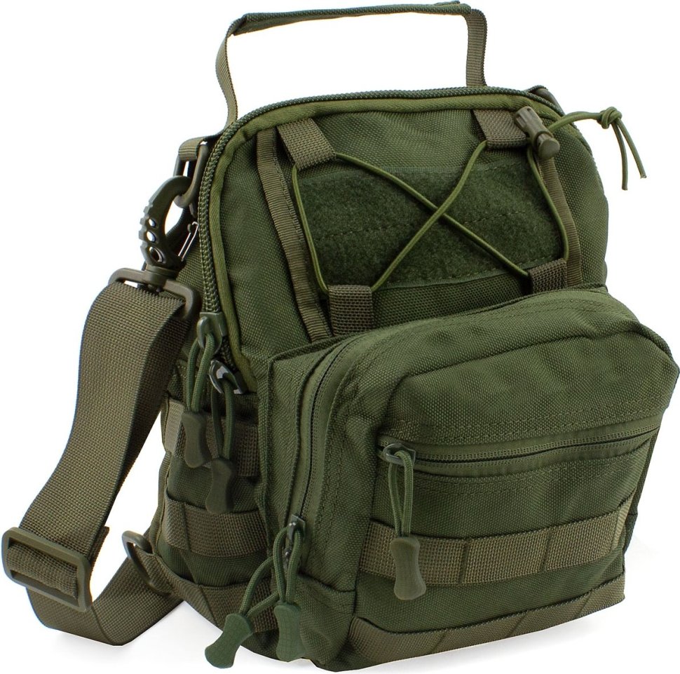 Текстильная тактическая военная сумка-слинг через плечо в оливковом цвете - MILITARY STYLE (21964)