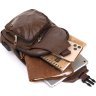 Коричневая мужская сумка-рюкзак вертикального типа из кожзама Vintage (20569) - 5