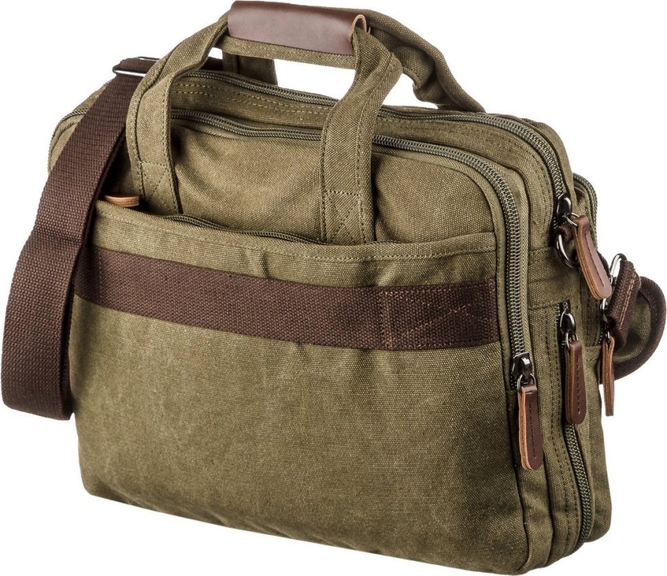 Зеленая текстильная сумка для ноутбука на два отделения Vintage (20180)