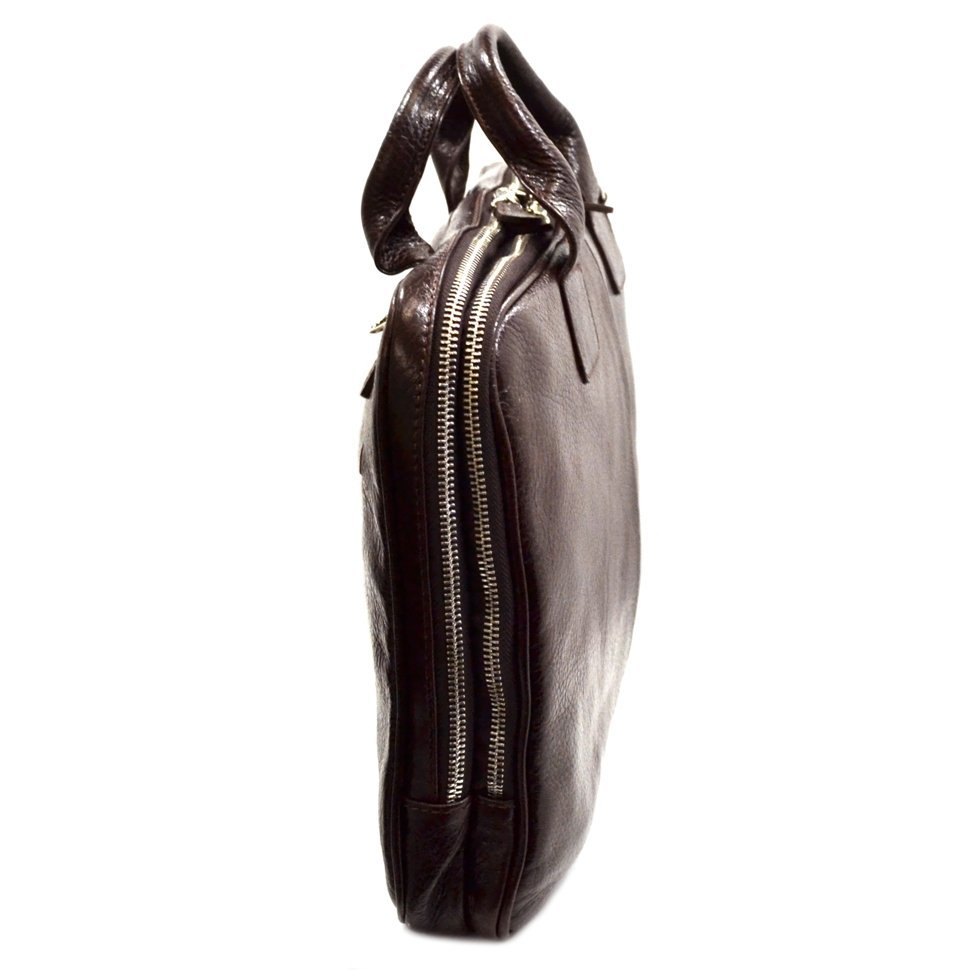 Коричневая кожаная сумка с ручками в деловом стиле - DESISAN (11592)