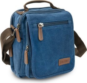 Синяя текстильная мужская сумка-барсетка на два отделения Vintage (20201)