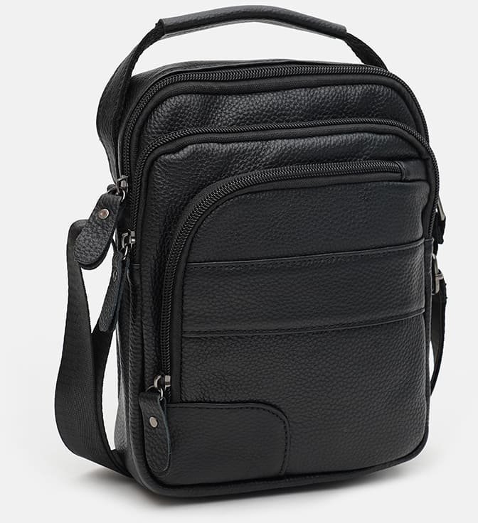Мужская удобная сумка-барсетка из фактурной кожи черного цвета Keizer (22062)