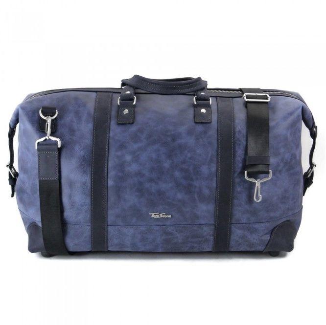 Дорожная сумка синего цвета из качественной кожи Tom Stone (12171)
