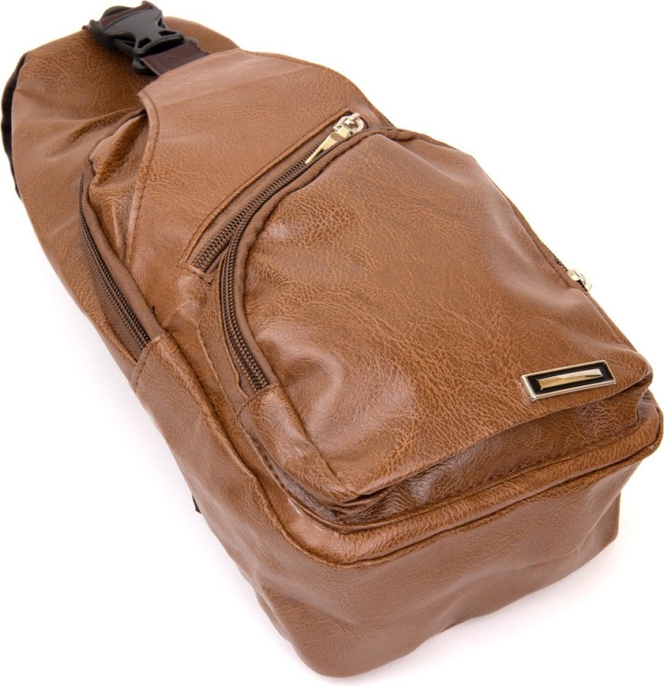 Практичная мужская сумка-рюкзак через плечо из рыжего кожзаменителя Vintage (20570)
