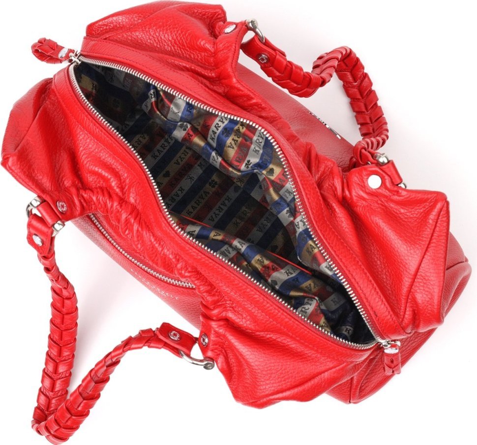 Большая горизонтальная женская сумка из натуральной красной кожи с ручками KARYA (2420843)
