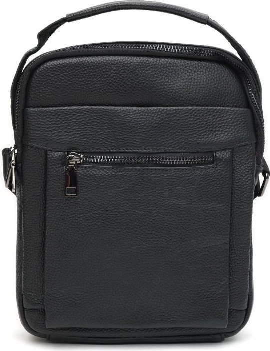 Мужская кожаная сумка-барсетка черного цвета на молниевой застежке Borsa Leather (21328)