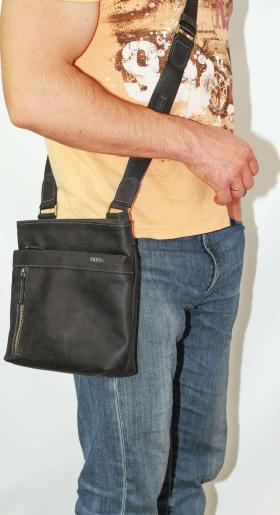 Мужская сумка черного цвета из винтажной матовой кожи VATTO (11898) - 2