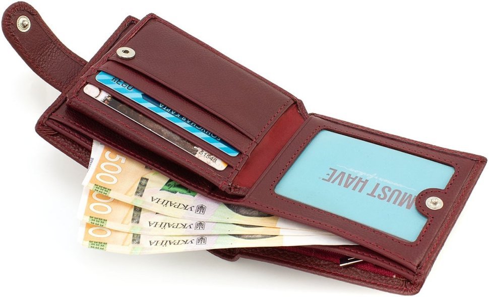 Маленький женский кошелек из натуральной кожи бордового цвета с блоком под карты ST Leather 1767457