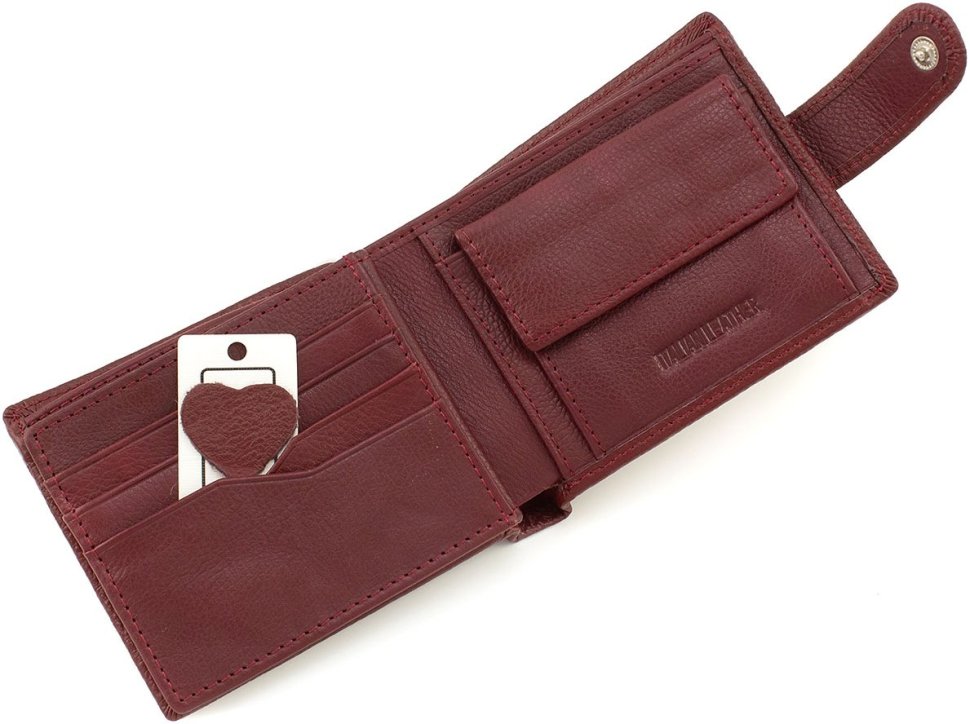 Маленький женский кошелек из натуральной кожи бордового цвета с блоком под карты ST Leather 1767457
