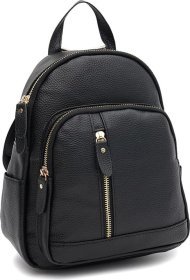 Женский маленький городской рюкзак из натуральной кожи черного цвета Keizer (59157)