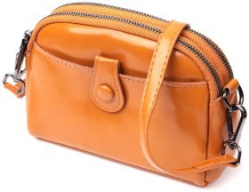 Кожаная женская сумка-кроссбоди оранжевого цвета на две молнии Vintage 2422421
